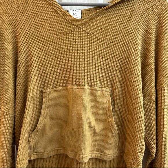 Offline By Aerie Waffle Knit Hoodie Mustard Yellow Size XSmall - Picture 5 of 9